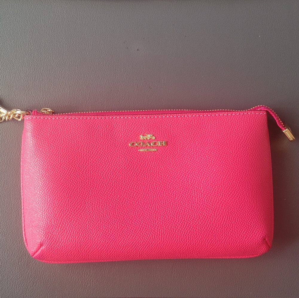 Coach Pink Wristlet with gold chain handle